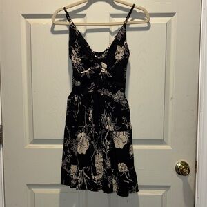 Angie Black Mini Dress with Cream Floral Accents
